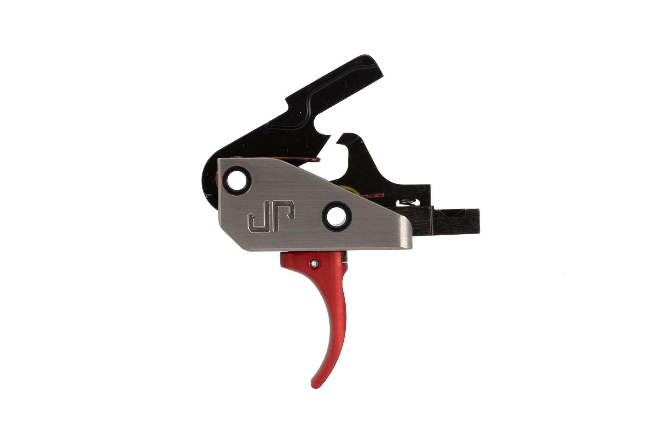 JP Enterprises AR DropIn Curved Trigger with Safety and AntiWalk Pins Red JPFCMCRED
